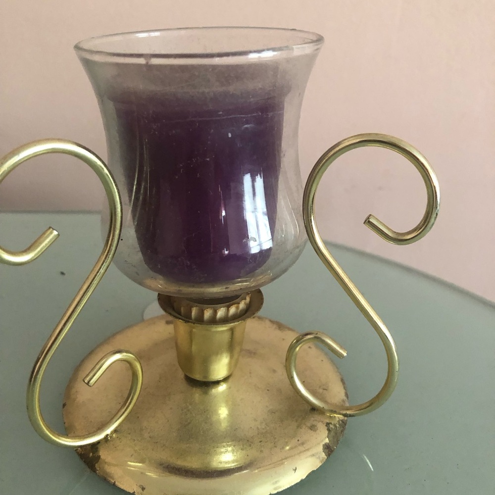 Elegant Gold brass Candle Holder with Purple Candle